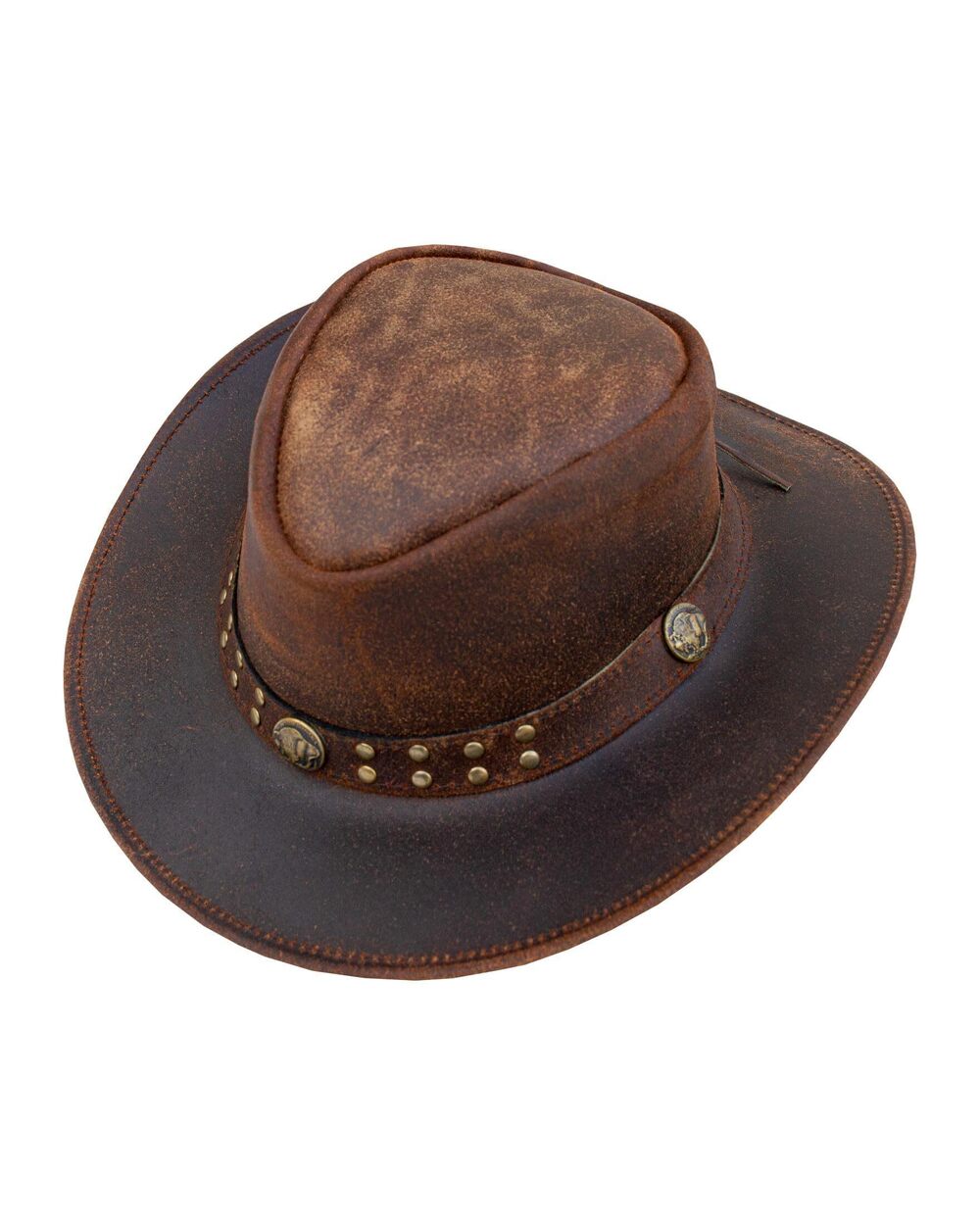 5950 Brown Leather Cowboy Western Hat and Felt Studded Steampunk Hat